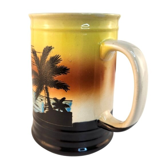 Hawaii Ceramic Beer Coffee Stein Mug Ocean Sunset & Palm Tree Design - Picture 6 of 6